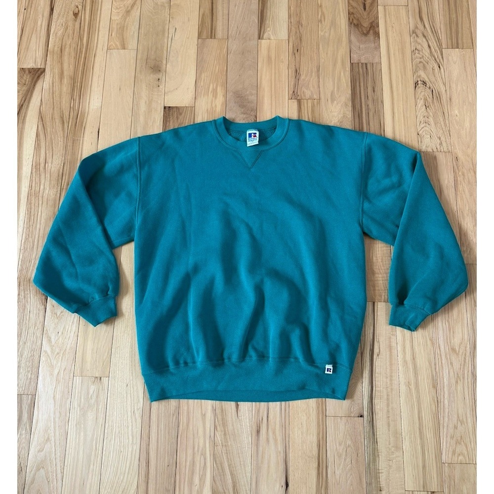 Vintage Russell Athletic Sweatshirt Mens Medium Green Crewneck Blank 90s Casual